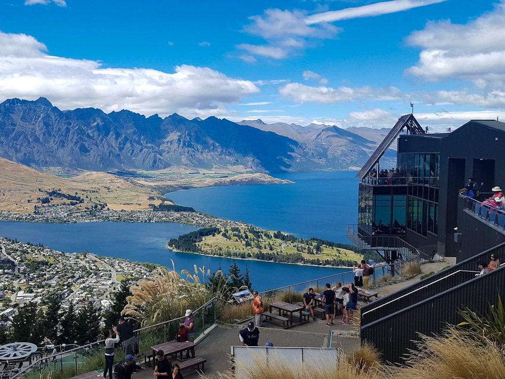 Iconic view of Queenstown New Zealand with the Remarkables mountains in background